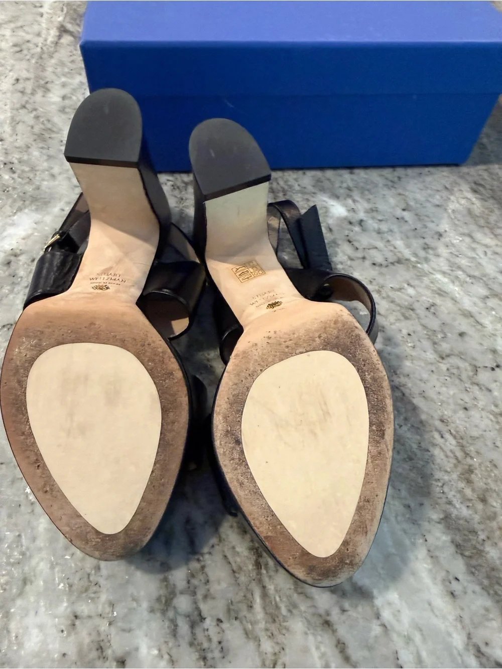 Stuart Weitzman Black Leather Ono 7.5 Platform Slingback Sandals with Box Bag